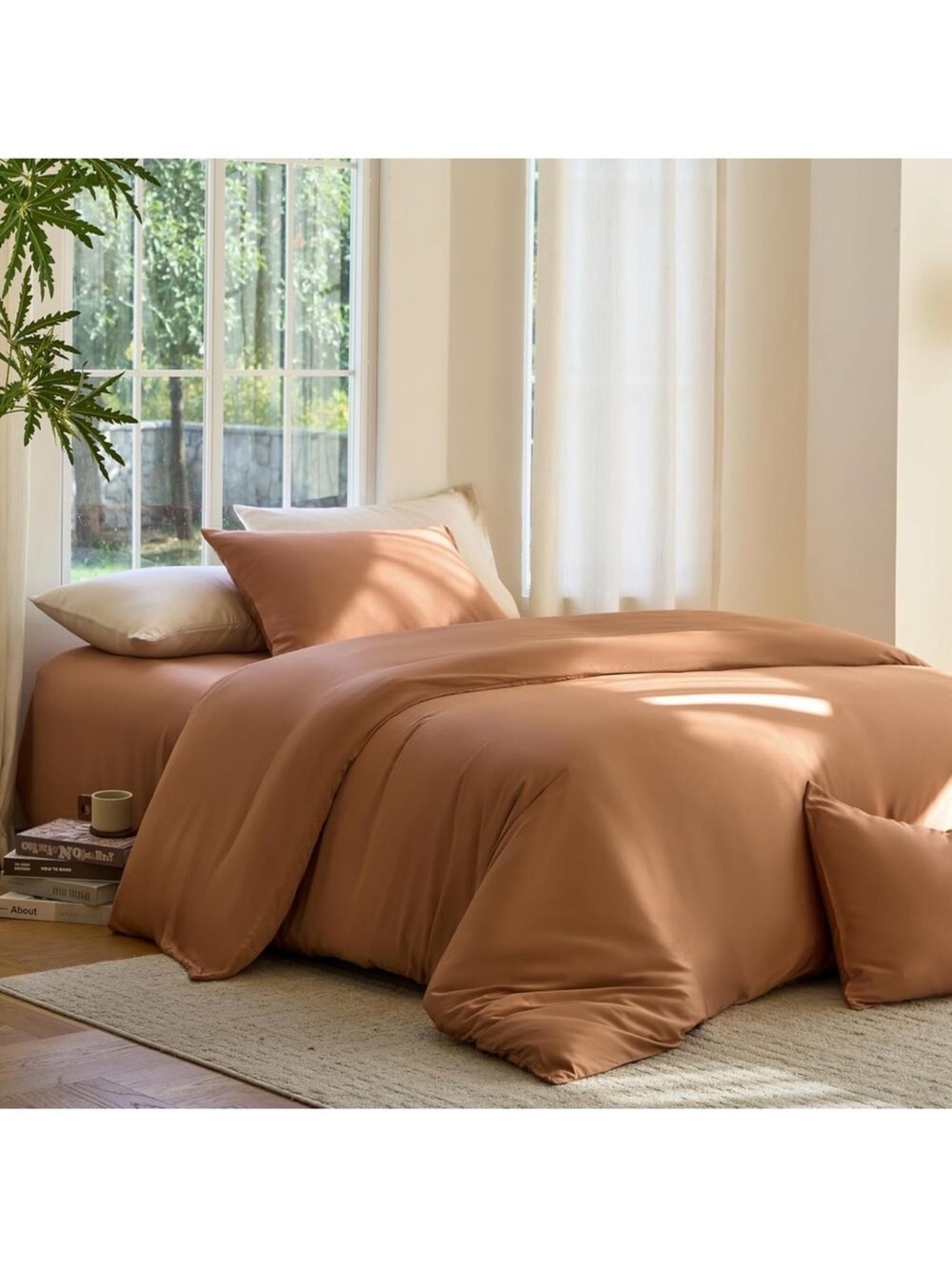 NWT DOZ Duvet Cover Set Bamboo Duvet Set 2 Pillowcases, 90"x90" Clay, Full/Queen